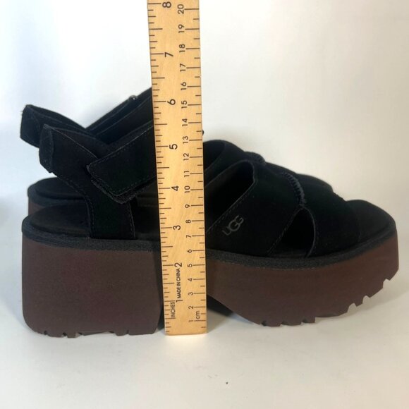 UGG New Heights Ankle Strap Sandals Black Suede Platform Sandals Size 9.5 - Picture 6 of 8